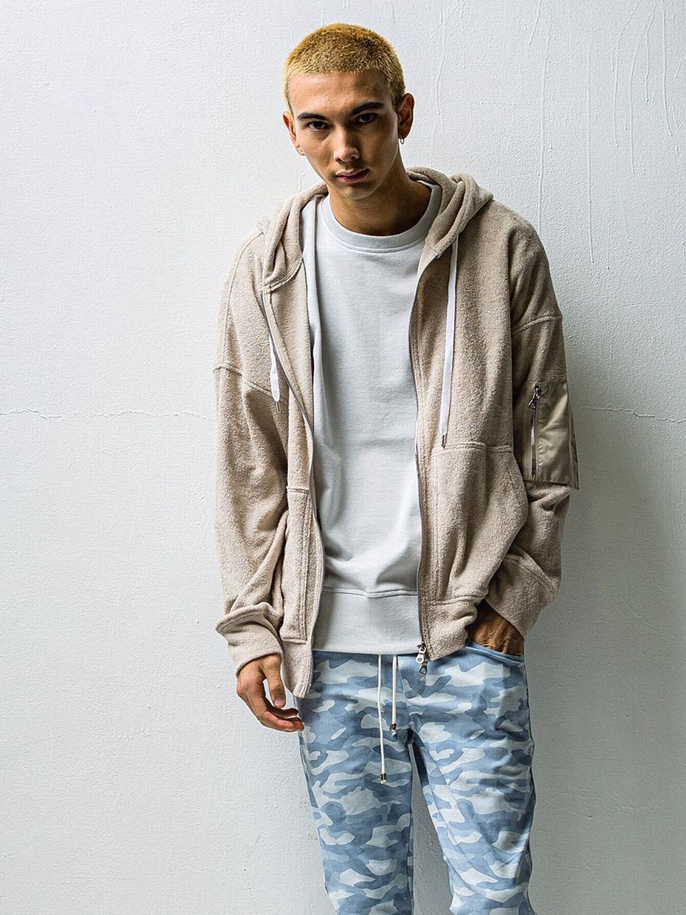 WEST pile zip loose hoodie  (ベージュ)  ジップアップパイルパーカー