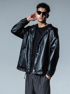 COACH HOODIE  エコレザーコーチジャケット パーカー(ロゴ無)