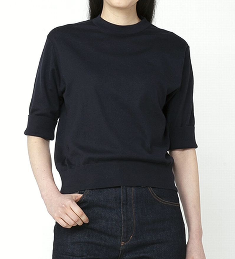 《LADIES》 S4624  30G  コットン 半袖 ターンバック クルーネックニット
