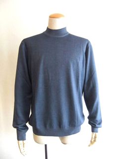 12G ウール モックネック ニット  (ダークブルー)