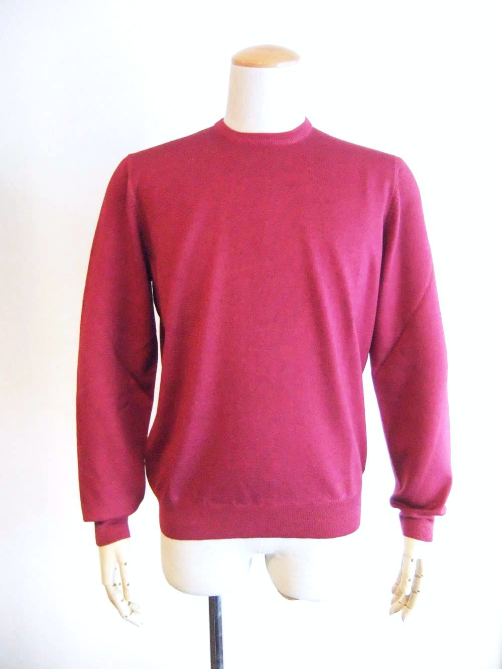 12G ウール クルーネック ニット  (ボルドー)