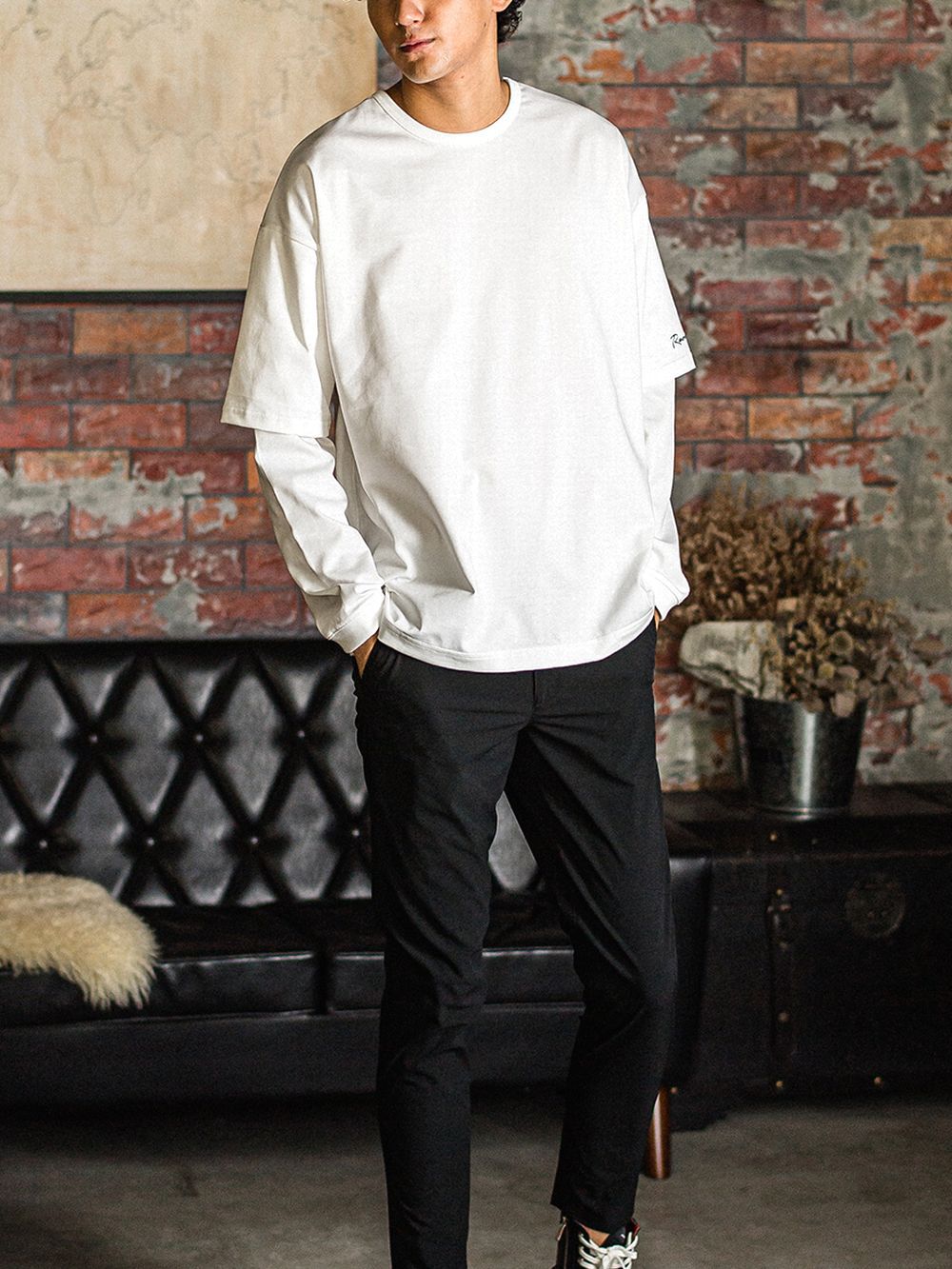 fake layered longsleave   フェイクレイヤード ロングスリーブ Tシャツ (ホワイト)   RC31-T-005