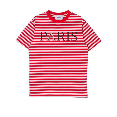 【MICALLE MICALLE Account】 PARIS PEARL BORDER T-SHIRT  (レッド×ホワイト)  パール付き ボーダー T-SHIRT   MAA104TEA