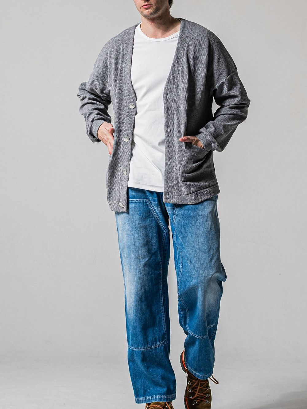 BLISTER KNIT C/D (グレー)   ブリスターニットカーディガン