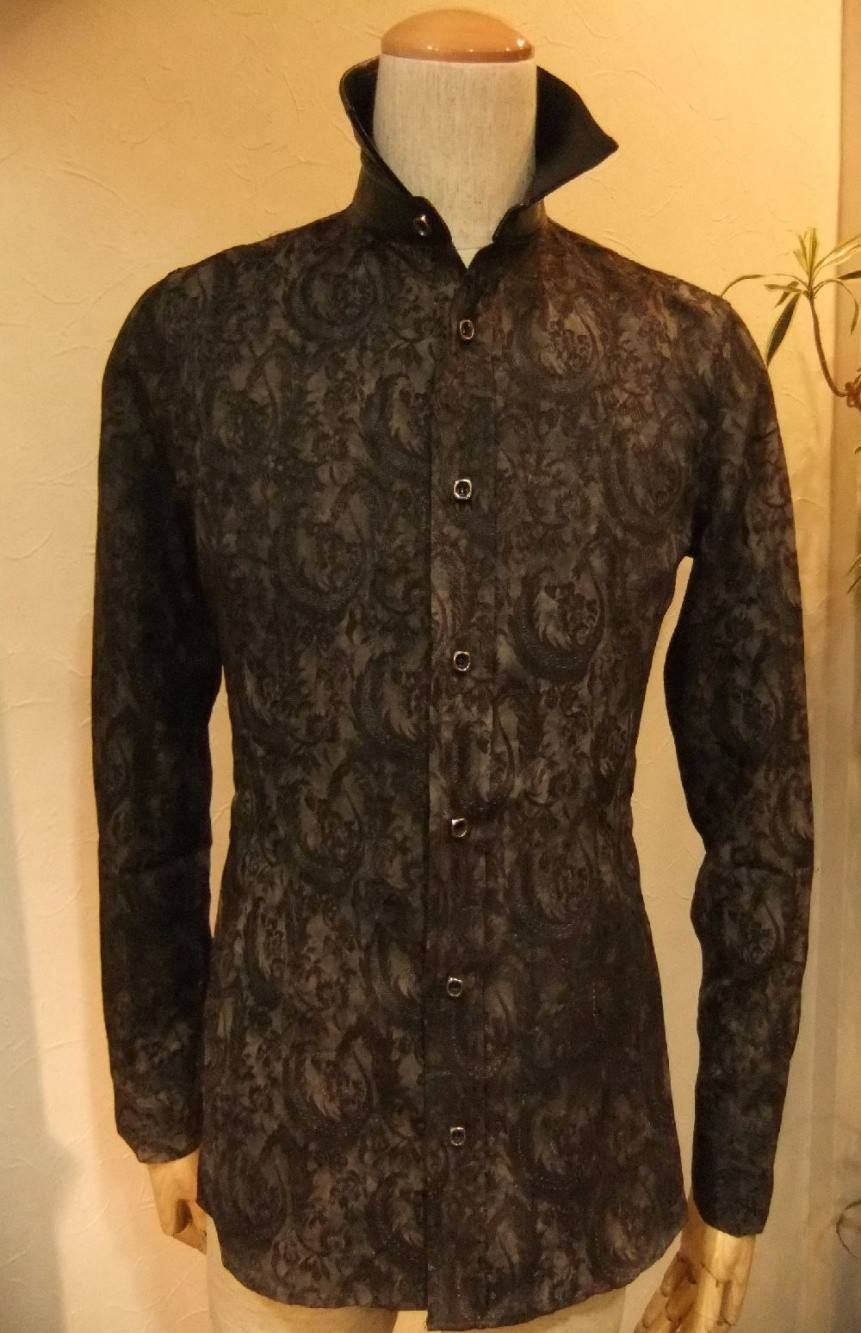 SERGENT PEPPER レーヨンジャガード+シープレザーシャツ 1346-01(Grey)