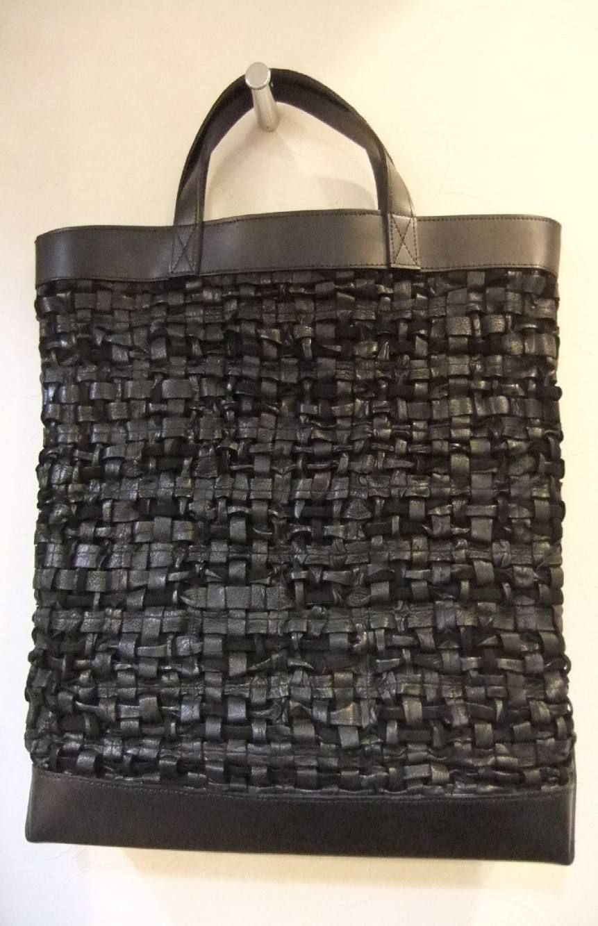 イタリーメッシュ+ステアレザートートバッグ1189-01(Black)