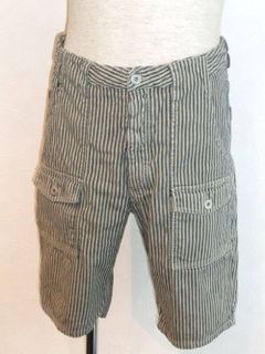 DINKYTOWNコットンリネンヒッコリーペインターショーツ 1353-01BL