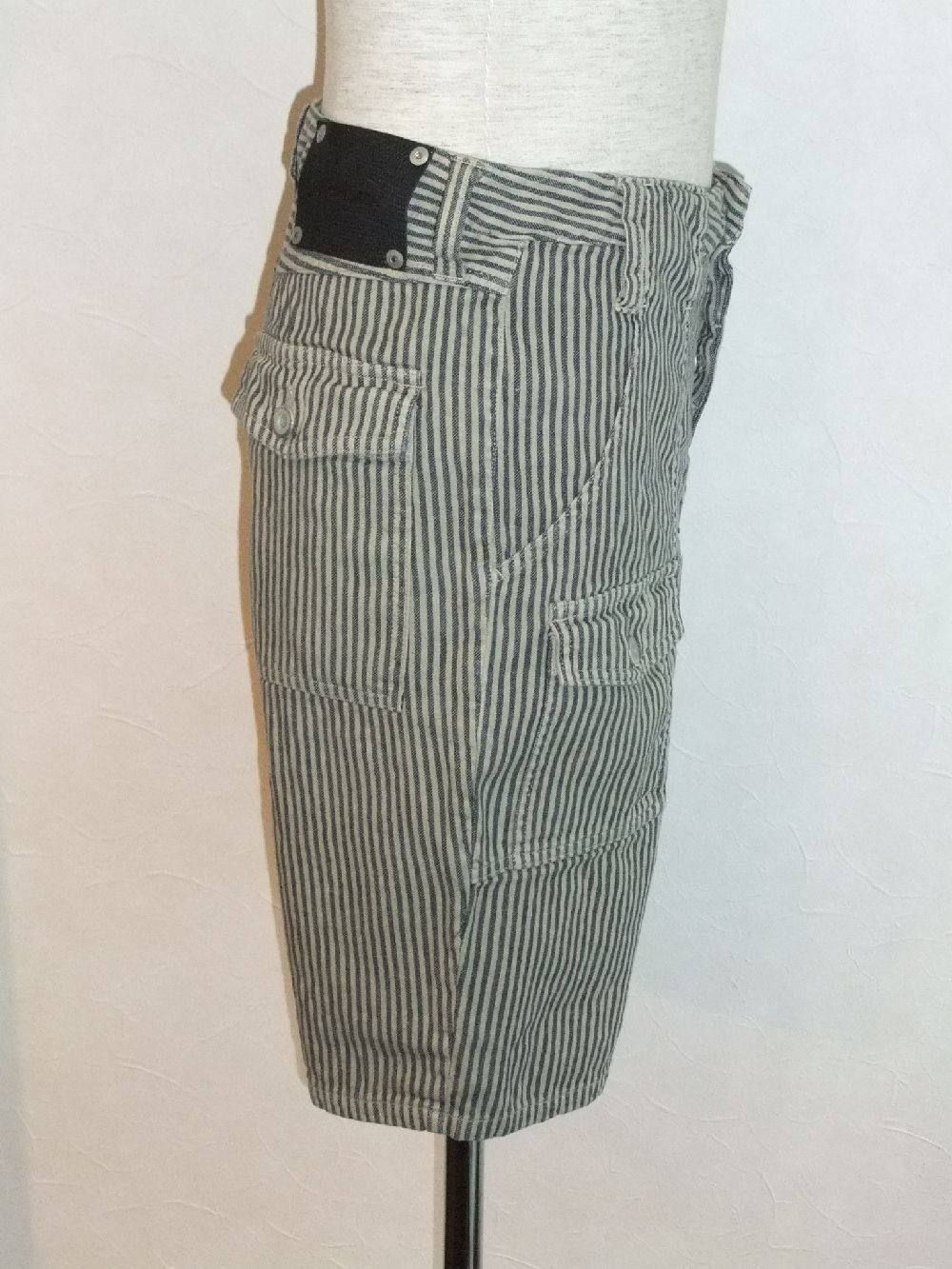 DINKYTOWNコットンリネンヒッコリーペインターショーツ 1353-01BL