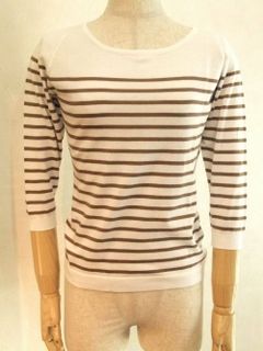 STRIPED SWEATER  3/4 SLV (WH×MC)