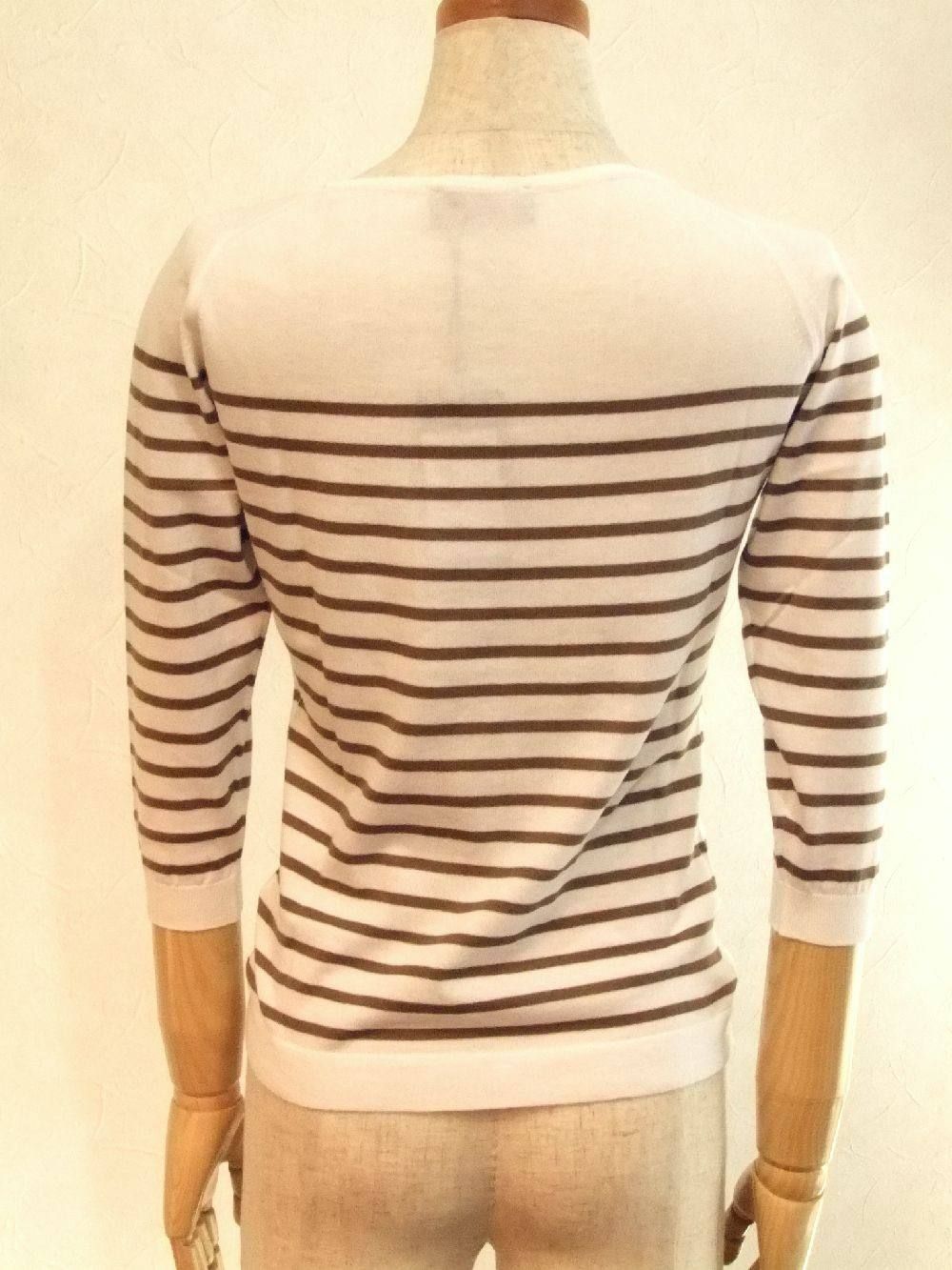 STRIPED SWEATER  3/4 SLV (WH×MC)