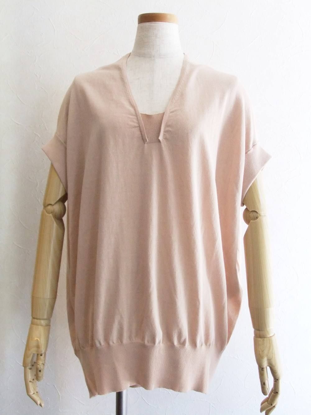BLANC basque (ブランバスク) V ネック ニットTシャツ (BE)