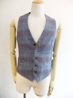 COTTON × LINEN CHECK GILET 77003-R44553/3