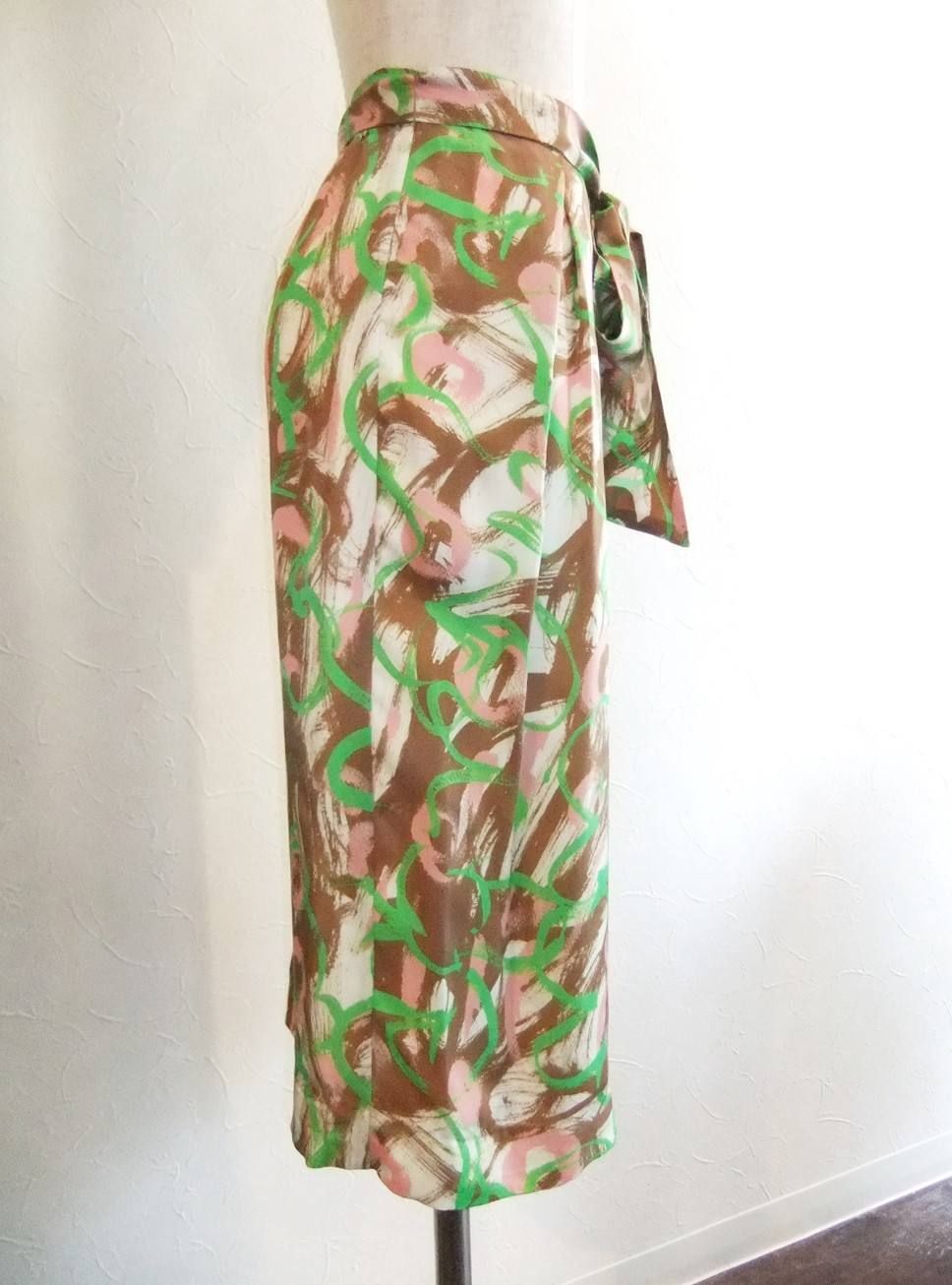 ART PATTERN PRINT SKIRT WITH RIBBON