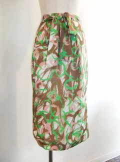 ART PATTERN PRINT SKIRT WITH RIBBON