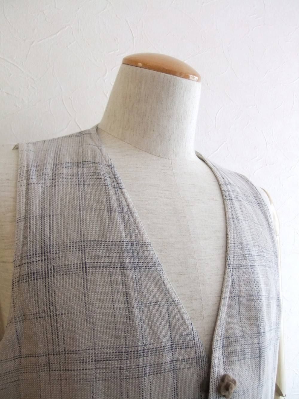 LINEN/COTTON CHECK VEST