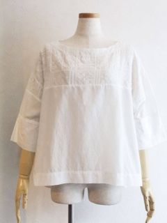BLANC basque (ブランバスク) シルク混 レース切り替え シャツ