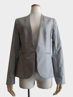 COOMB (クーム)シャンブレー ストレッチ ノーカラー ジャケット