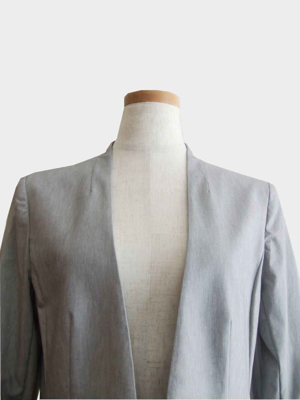 COOMB (クーム)シャンブレー ストレッチ ノーカラー ジャケット
