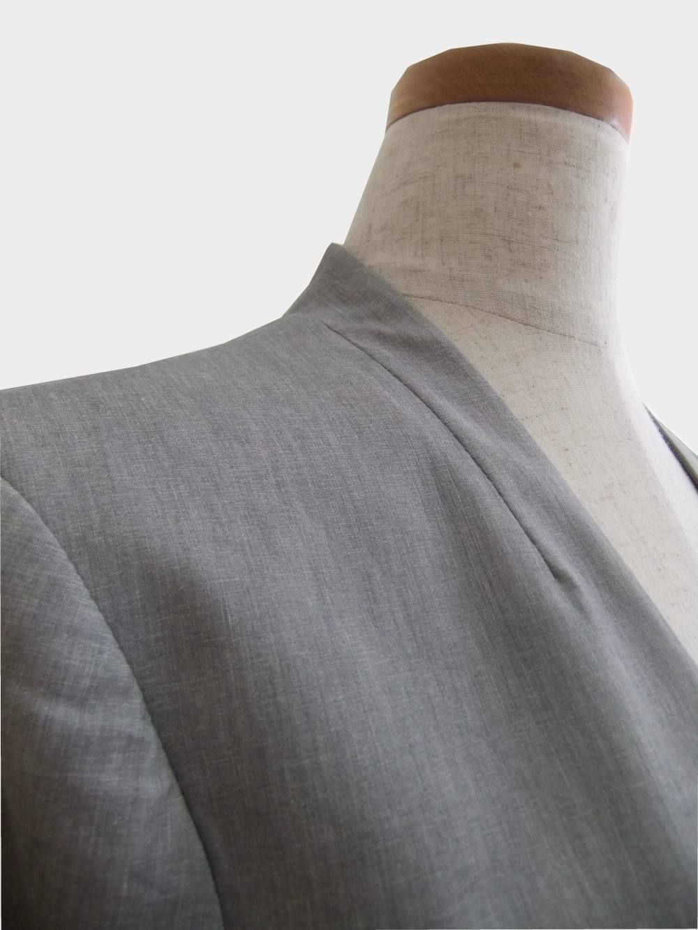 COOMB (クーム)シャンブレー ストレッチ ノーカラー ジャケット
