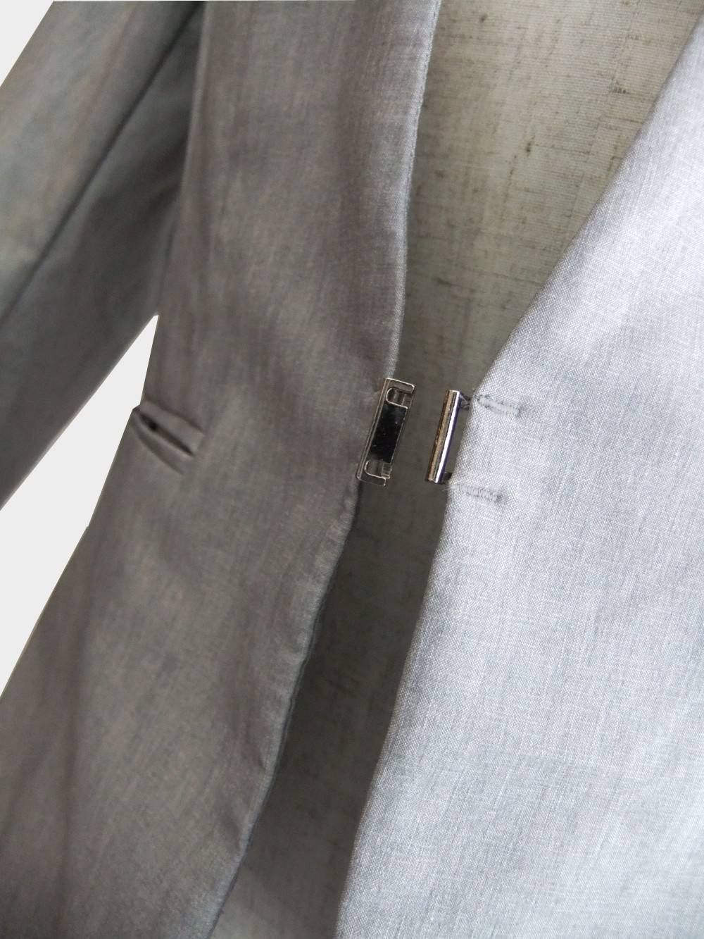 COOMB (クーム)シャンブレー ストレッチ ノーカラー ジャケット
