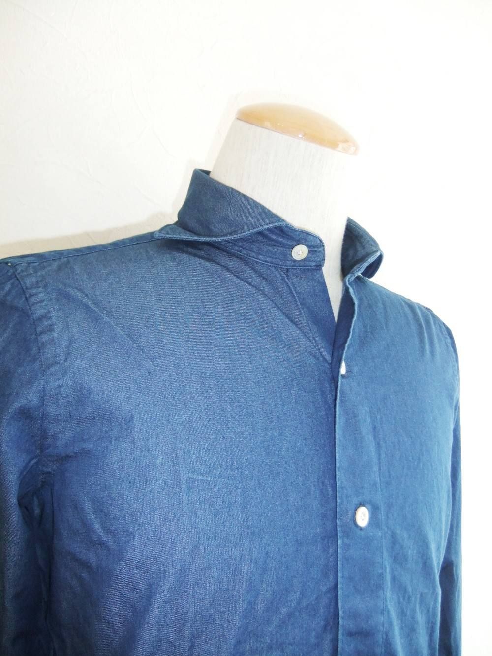 SIMONE COTTON DUNGAREES CUTAWAY WIDE COLLAR SHIRT ダンガリー