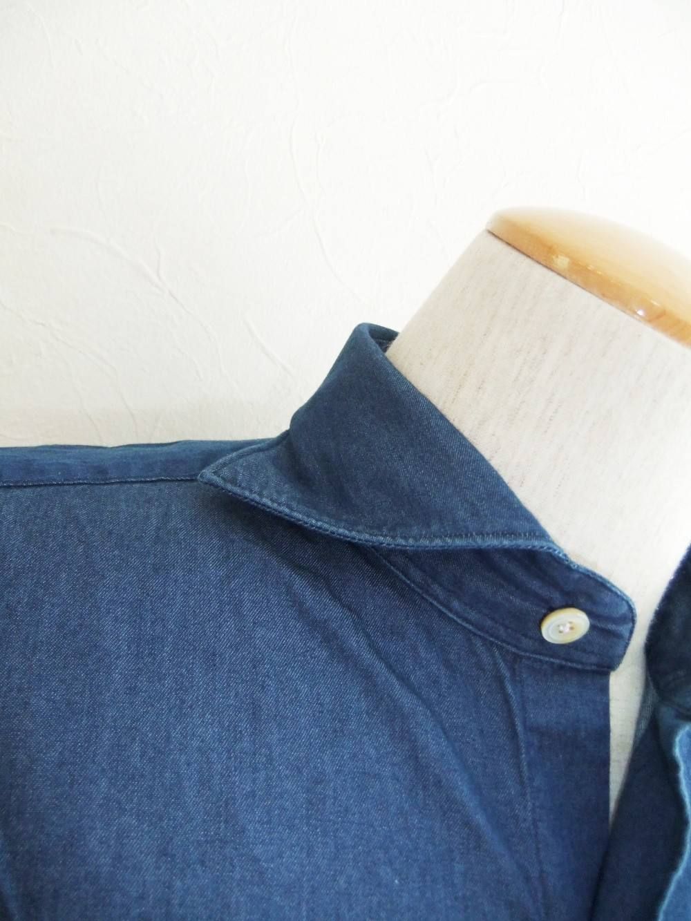 SIMONE COTTON DUNGAREES CUTAWAY WIDE COLLAR SHIRT ダンガリー