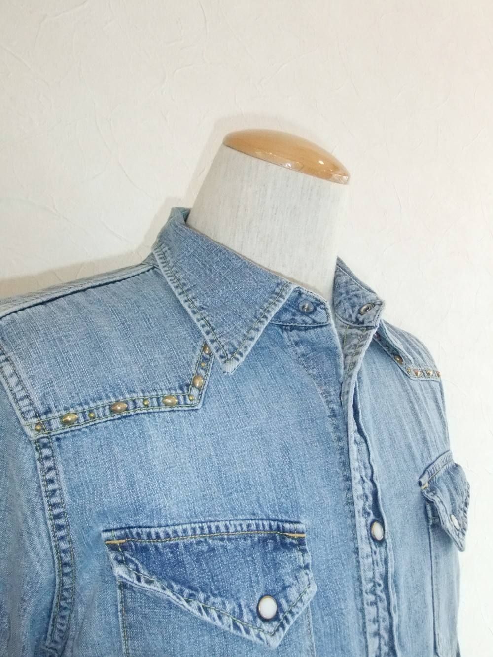 ビンテージ✨レミレリーフ✨刺繍 デニムシャツ ビーズ スタッズ