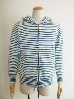INDIGO BORDER ZIP UP HOODIE