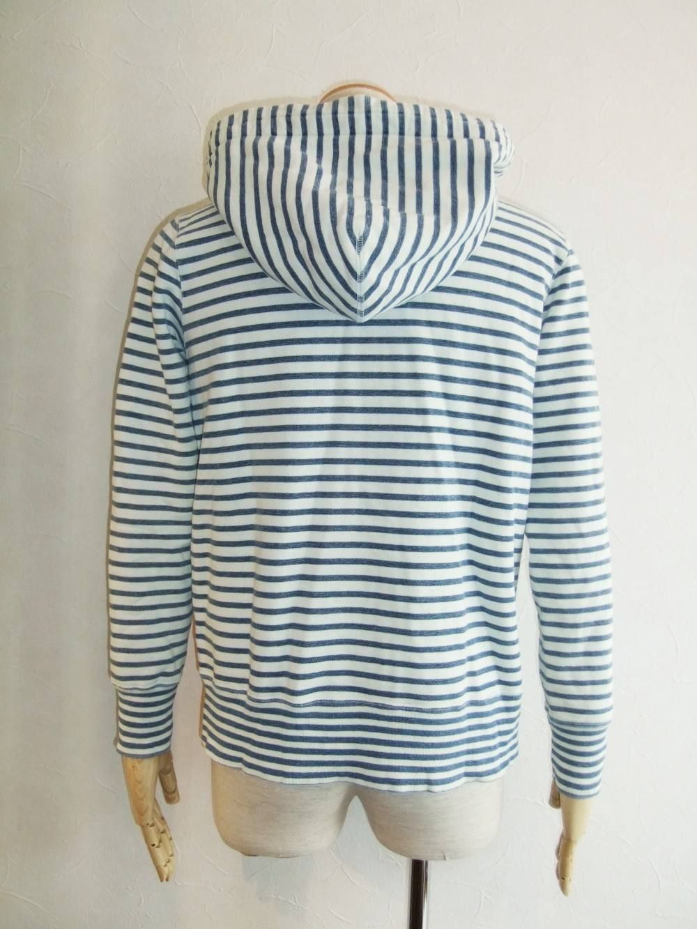 INDIGO BORDER ZIP UP HOODIE