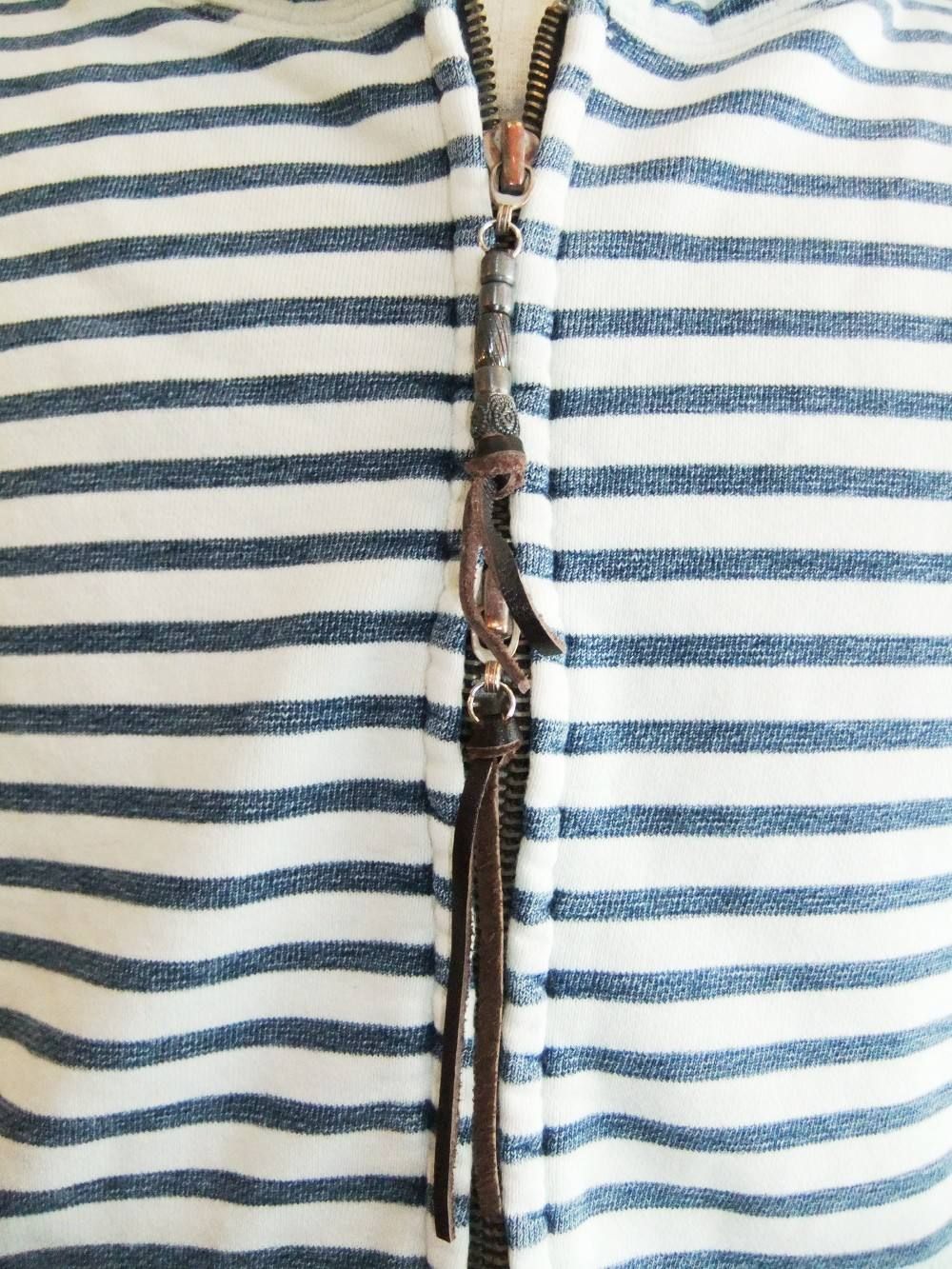 INDIGO BORDER ZIP UP HOODIE