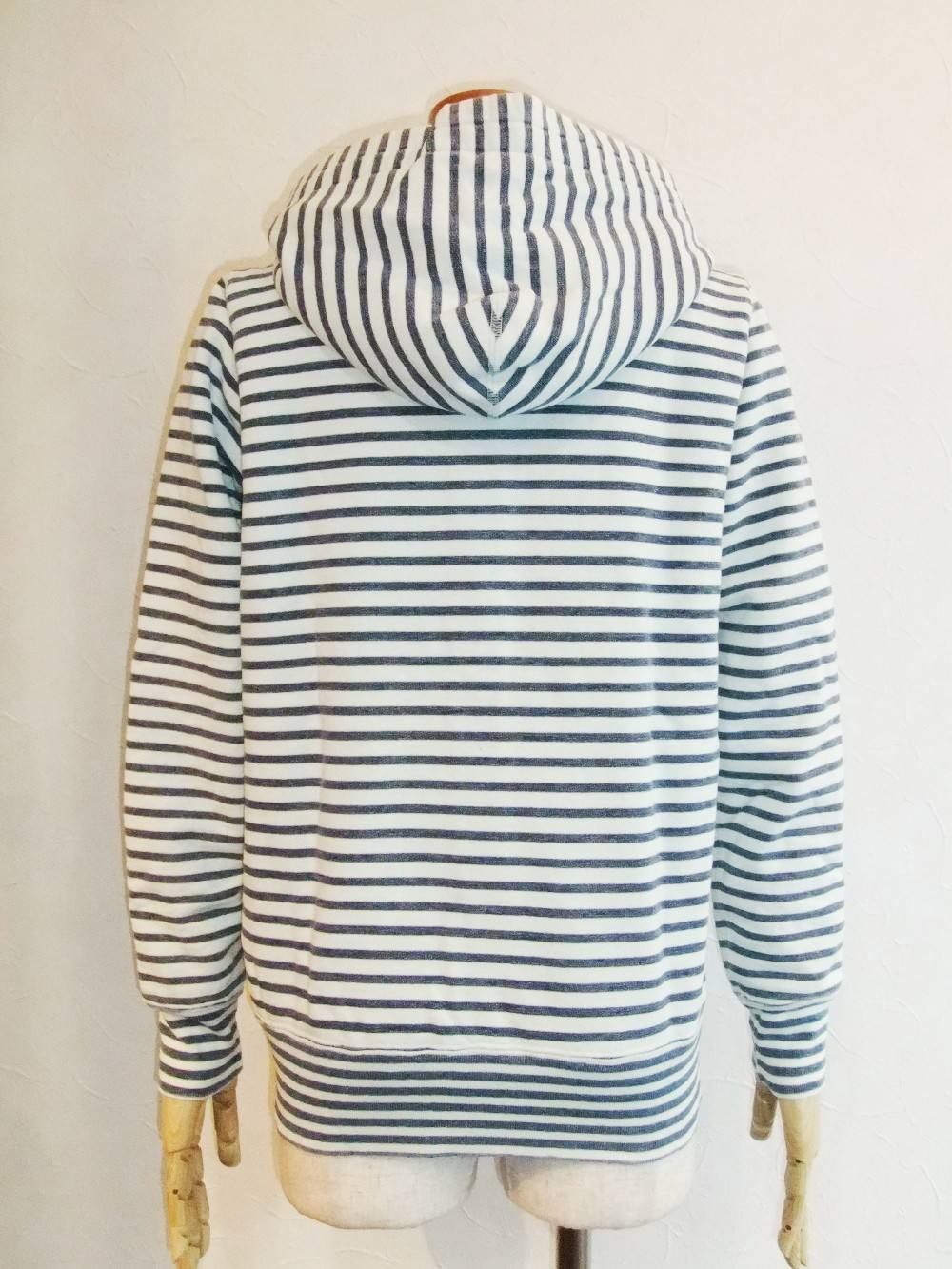 INDIGO BORDER ZIP UP HOODIE (パーカー)