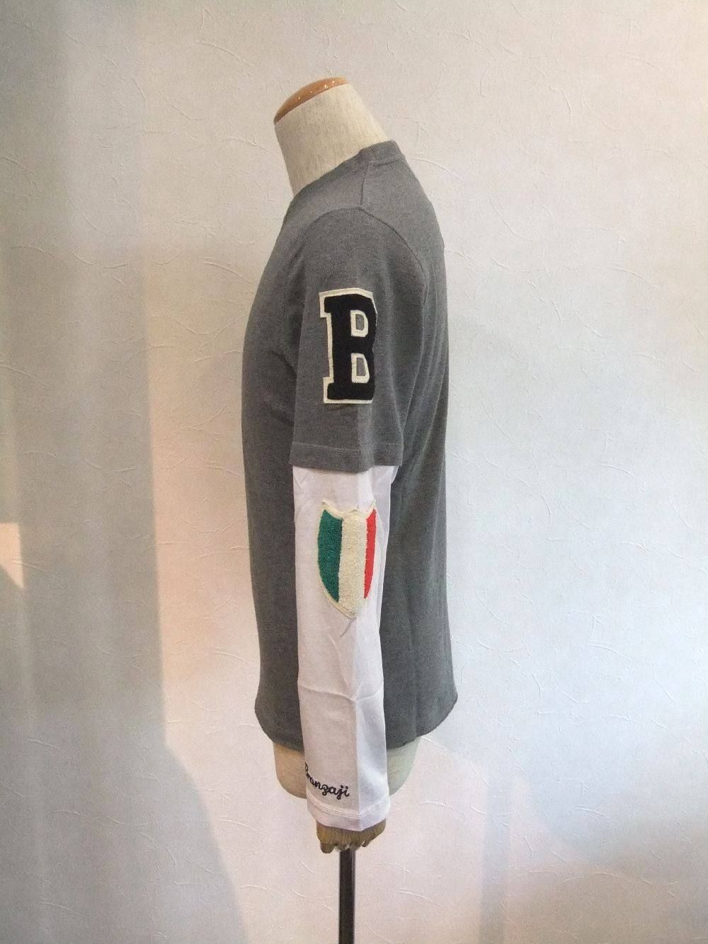 レイヤードロングスリーブ イタリアワッペン ダークグレーxホワイト