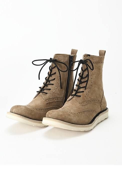 カーフシュリンク スエードウイングチップブーツ (BEIGE)