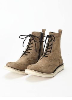 カーフシュリンク スエードウイングチップブーツ (BEIGE)