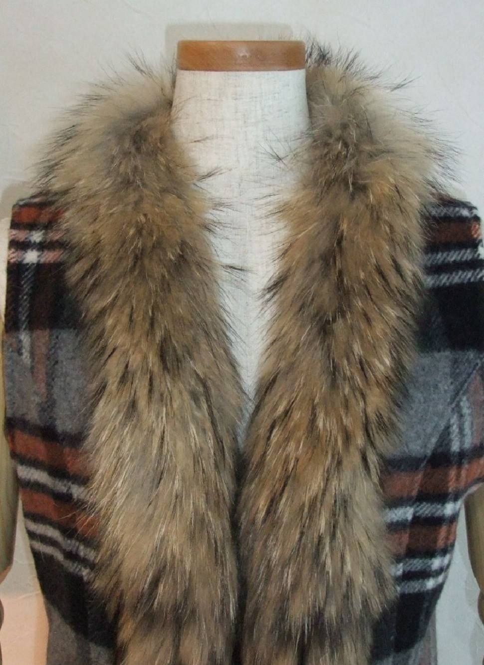 WOOL CHECK + FUR VEST
