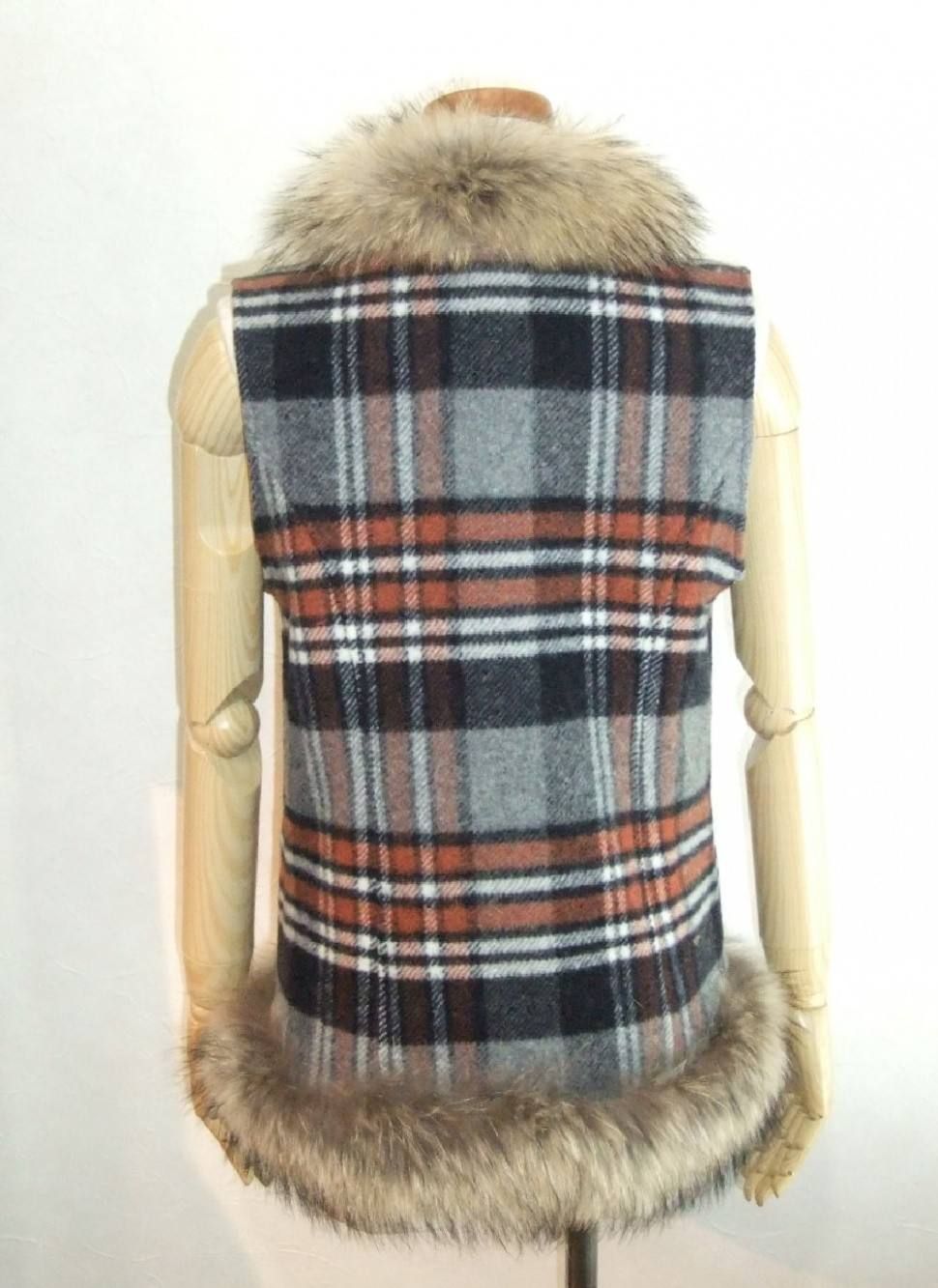 WOOL CHECK + FUR VEST