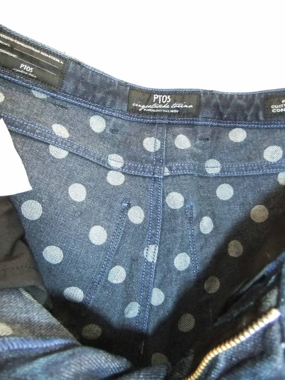 EXCLUSIVE COLOUR DOTS INSIDE PRINTED STRETCH DENIM(ストレッチデニム)