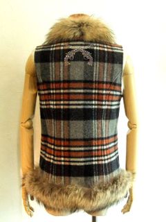 WOOL CHECK + FUR VEST + SWARO