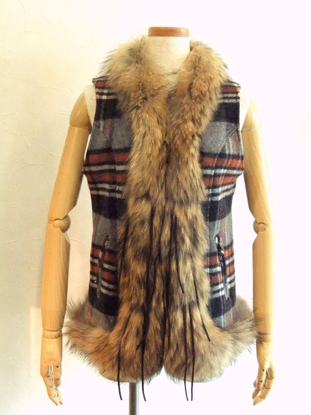 WOOL CHECK + FUR VEST + SWARO