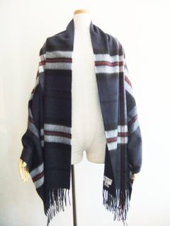JOHNSTONS (ジョンストンズ) カシミヤ 大判ストール ネイビー チェック