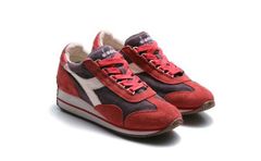 diadora (ディアドラ) レザー スニーカー レッド × ボルドー