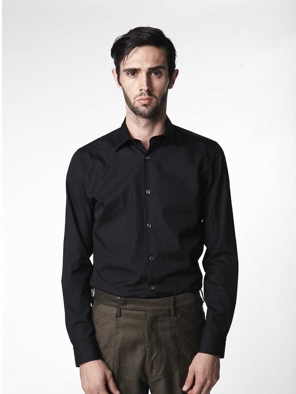 CREEN コットンシャツ+シープレザー1306-01(Black)