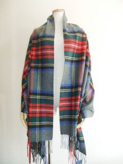 カシミヤ チェック 大判ストール WA56  (グレー タータン)