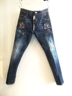 SKATER JEAN 鳥刺繍 DARK TATTO BIRDS WASH フロントジップ スケーター ジーンズ S74LB0355