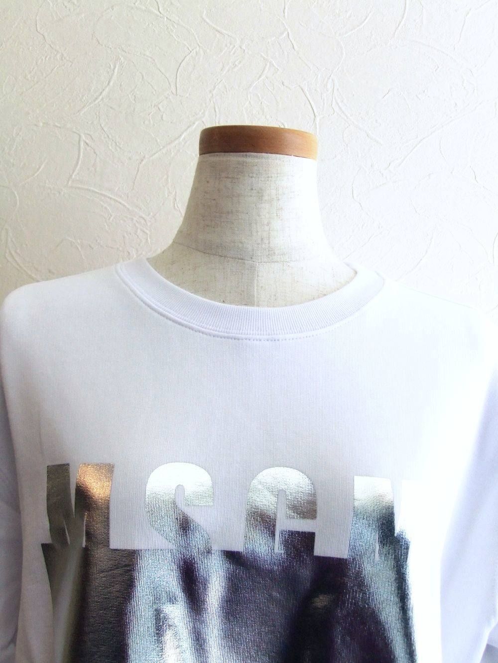 《LADIES》 シルバー ロゴプリント スウェットTシャツ (ホワイト) MDM161-184298
