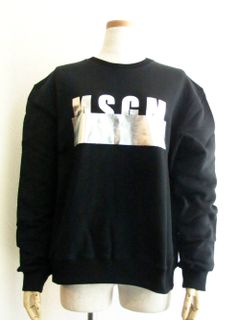《LADIES》 シルバー ロゴプリント スウェットTシャツ (ブラック)MDM161-184298