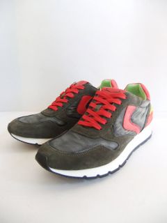 LIAM POWER ナイロン X スエード  スニーカー (グレーX カーキX レッド)9124