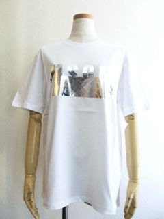 《LADIES》 シルバー ロゴプリント コットン T-シャツ (ホワイト)MDM162-184299