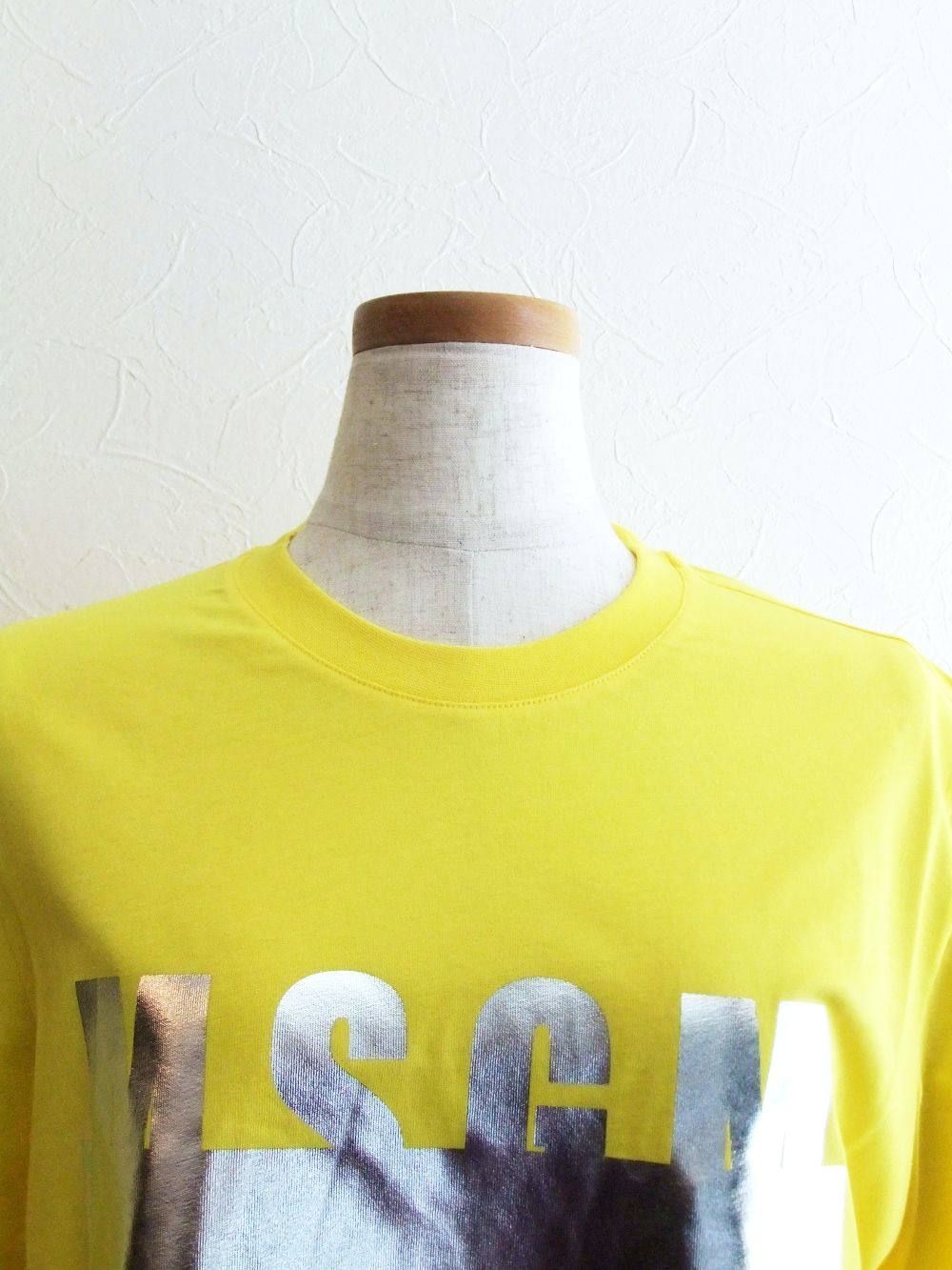 《LADIES》 シルバー ロゴプリント コットン T-シャツ (イエロー)MDM162-184299