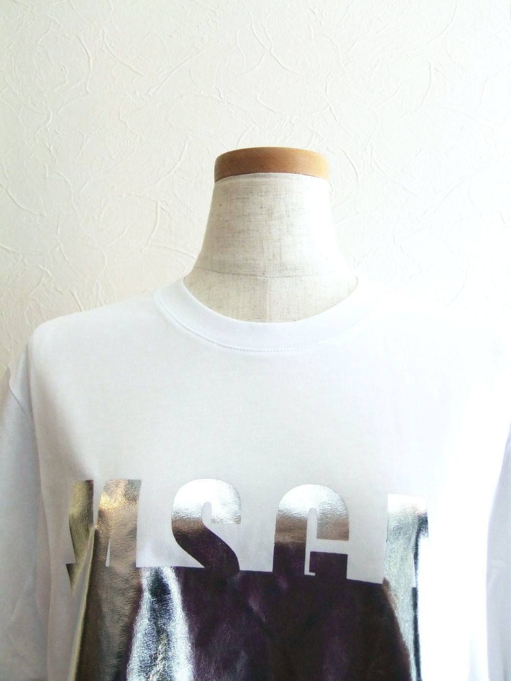 《LADIES》 シルバー ロゴプリント コットン T-シャツ (ホワイト)MDM162-184299